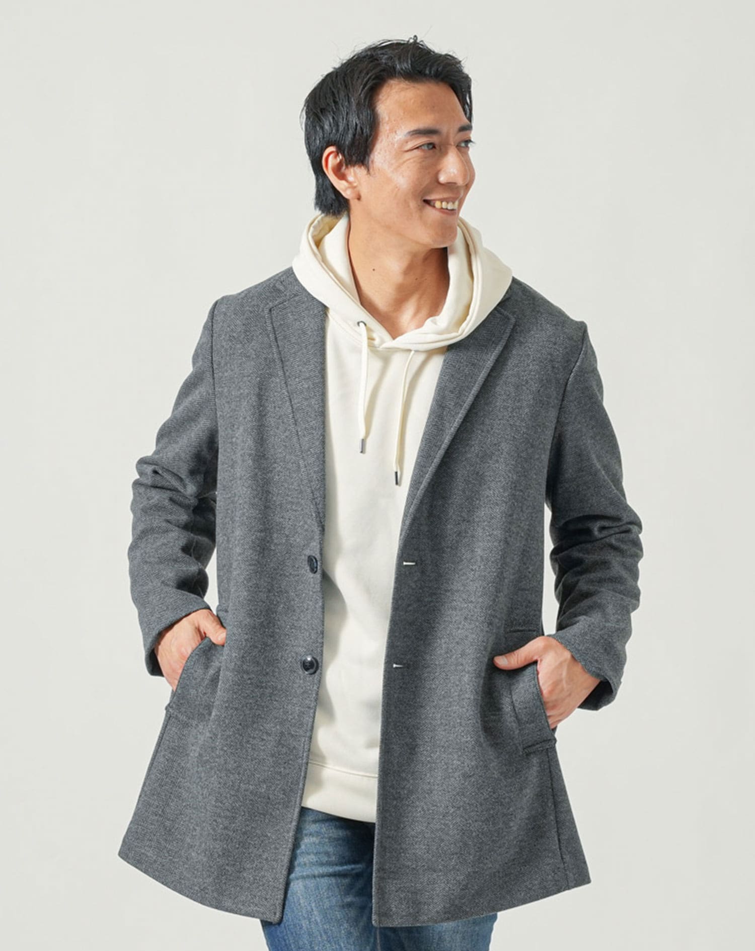 ヘリンボーンメルトンロングチェスターコート コート アウター メンズ