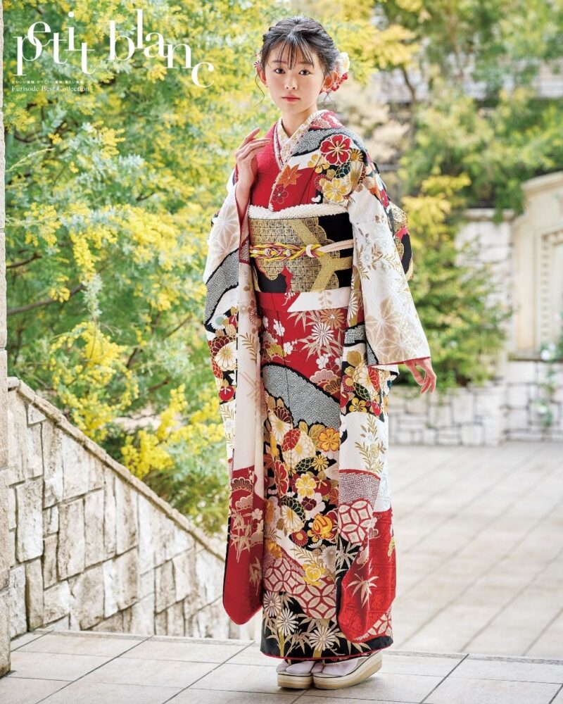 赤白の古典振袖 金駒刺繍付き｜振袖ネットレンタルはおりえん