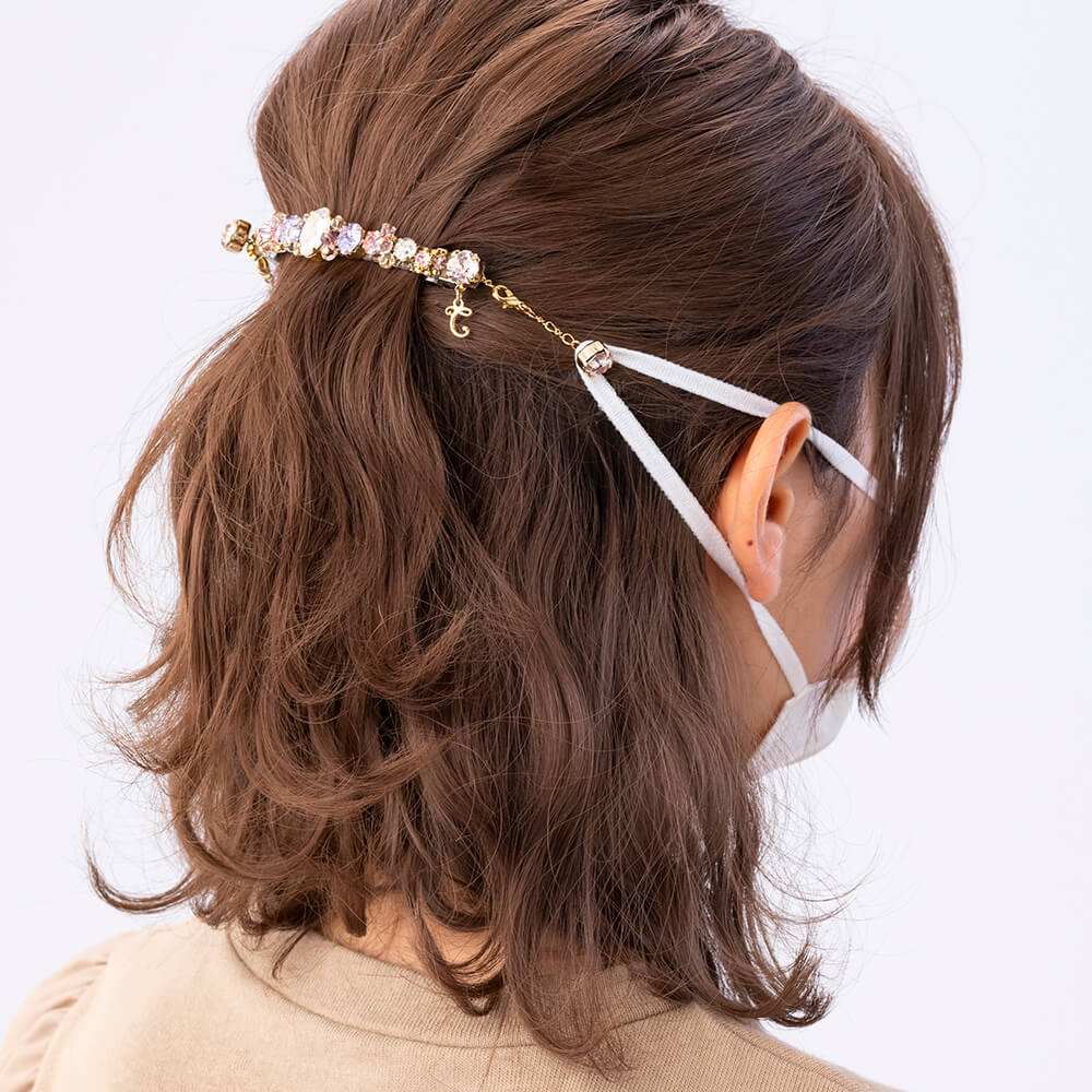 Web限定】ラインドストーン マスクフックスリムバレッタ(ライトピンク