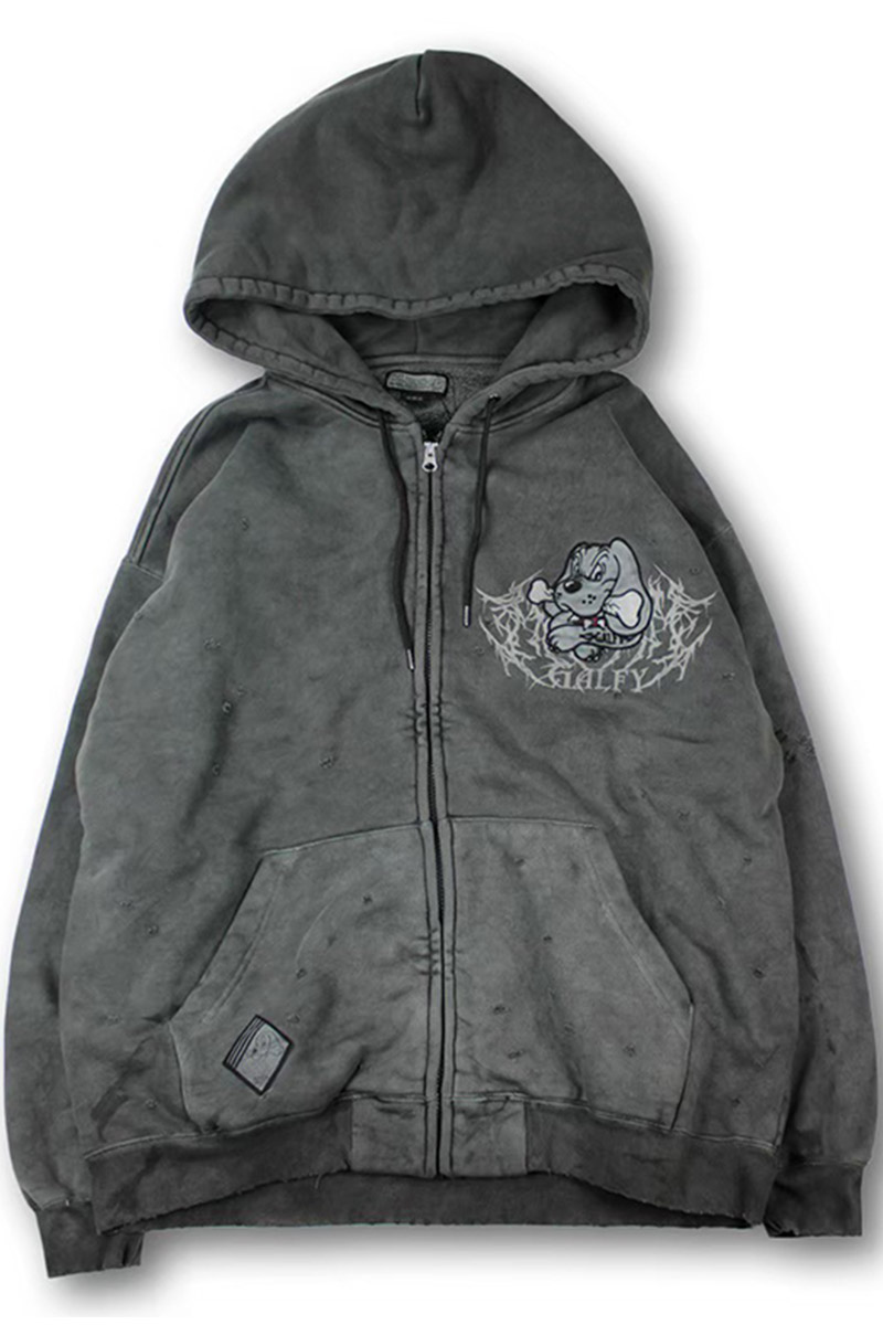 GALFY (ガルフィー) 染め染めわんちゃんボロボロパーカー INK BLACK