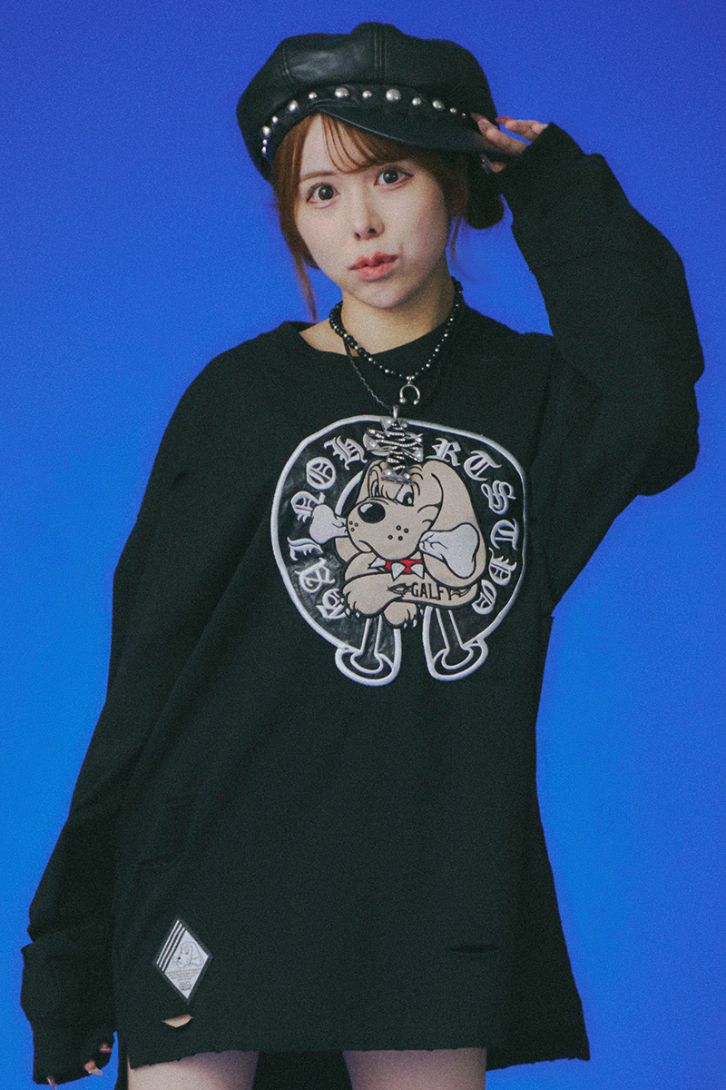 GALFY(ガルフィー)百合の紋紋ボロンTee - Black / ロックファッション