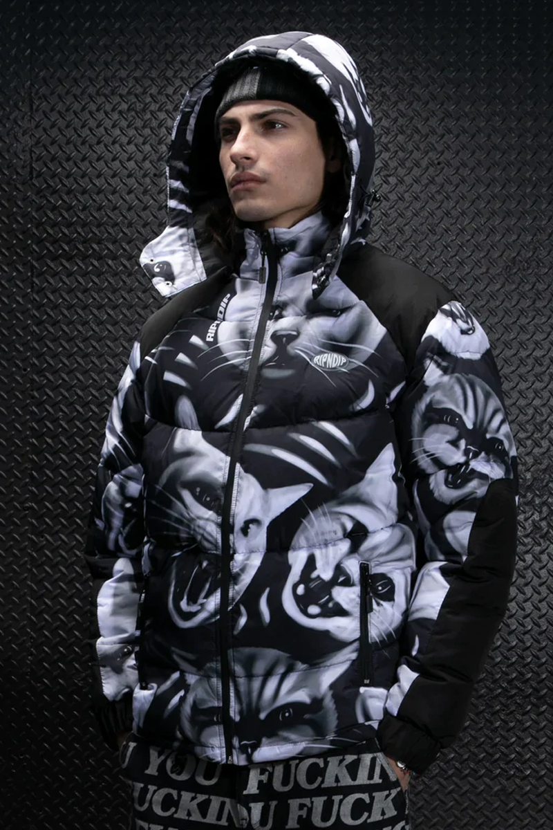 RIPNDIP (リップンディップ) Neon Cat Puffer Jacket Black / ロック
