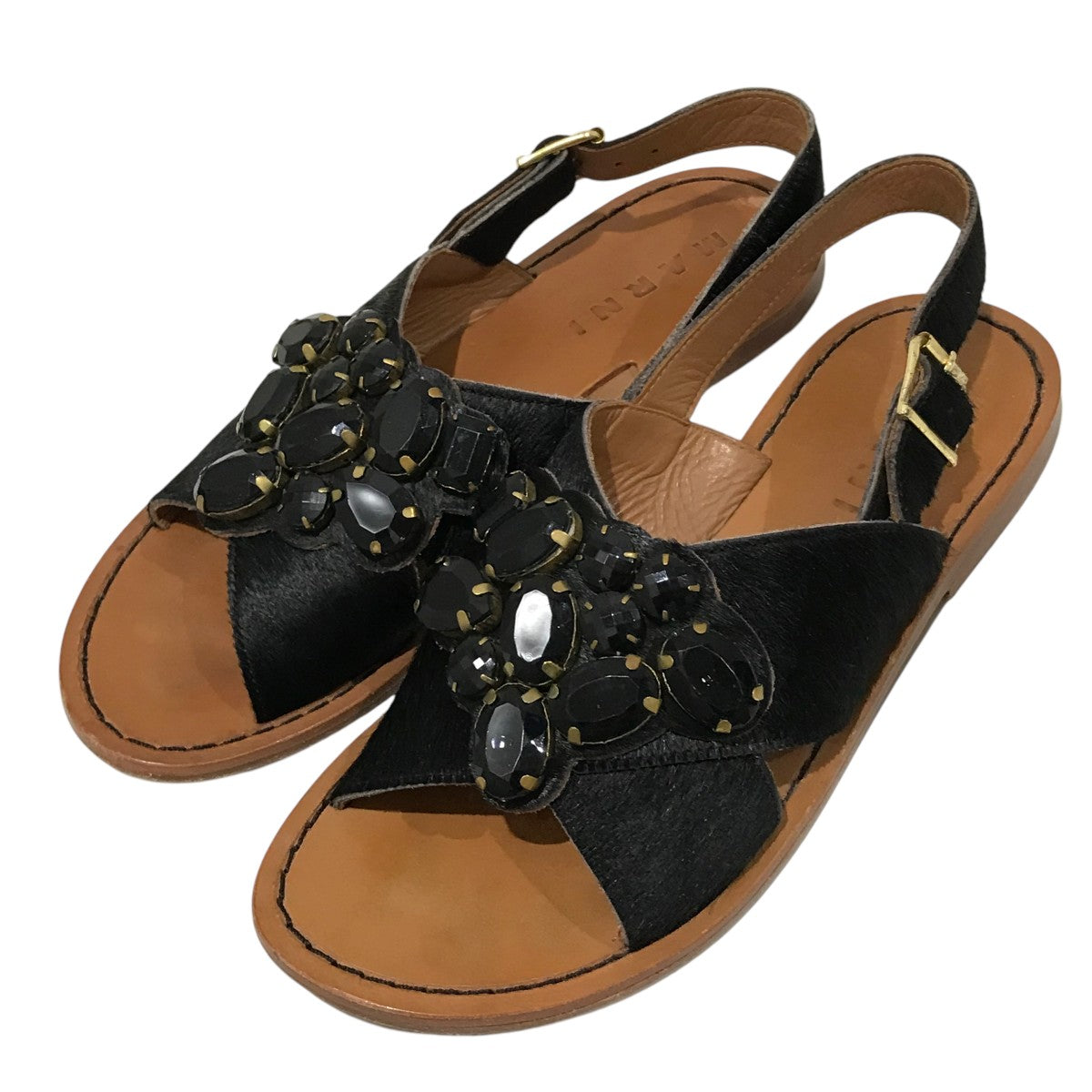 MARNI(マルニ) ビジューハラコフラットサンダルLV423 LV423 ブラック