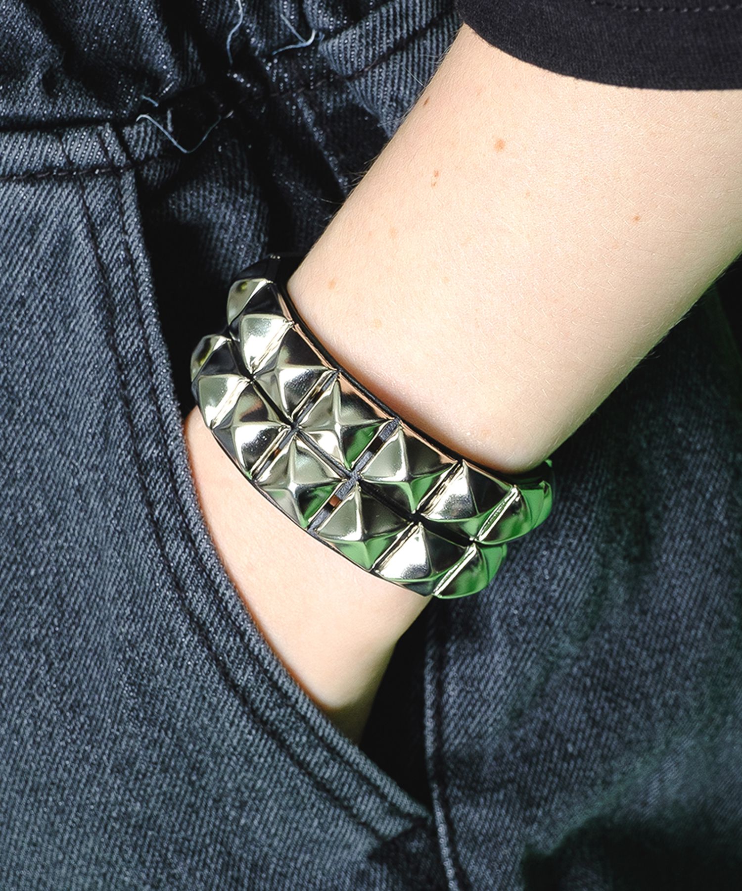 楽天市場】an meets zakka マットブラック2連スタッズレザーバングル