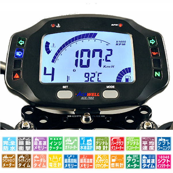 楽天市場】ACEWELL エースウェル 多機能針式タコメーター デジタル