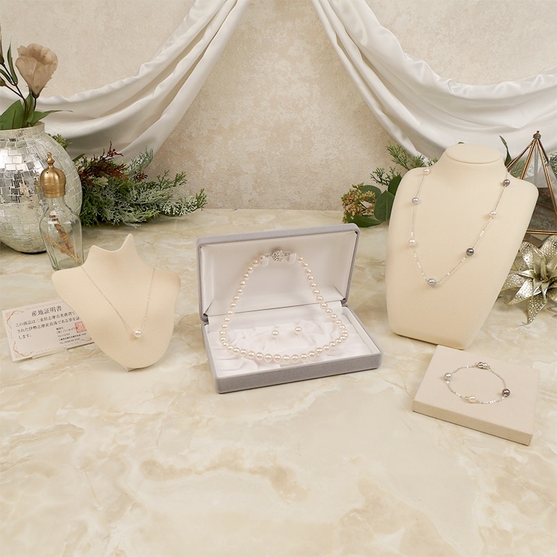 伊勢志摩産本真珠3点セット マルチカラー本真珠特典付（8.5-9mm