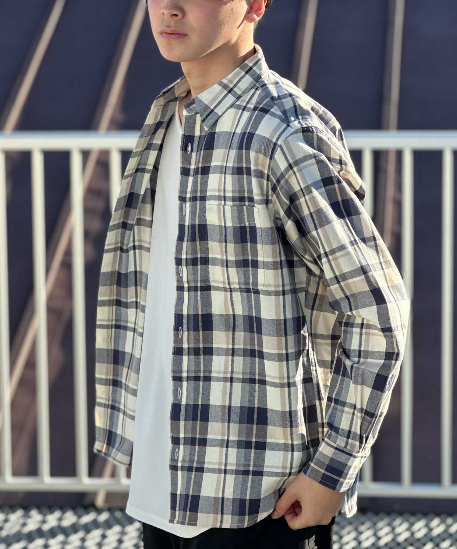 NAVY シャツ メンズ 長袖 綿100％ コットン カラバリ豊富 無地