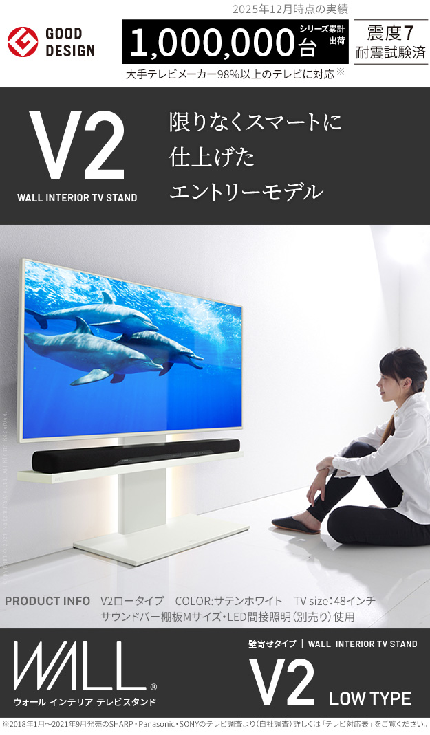 テレビ台 WALLインテリアテレビスタンドV2 ロータイプ 32-60v対応 壁