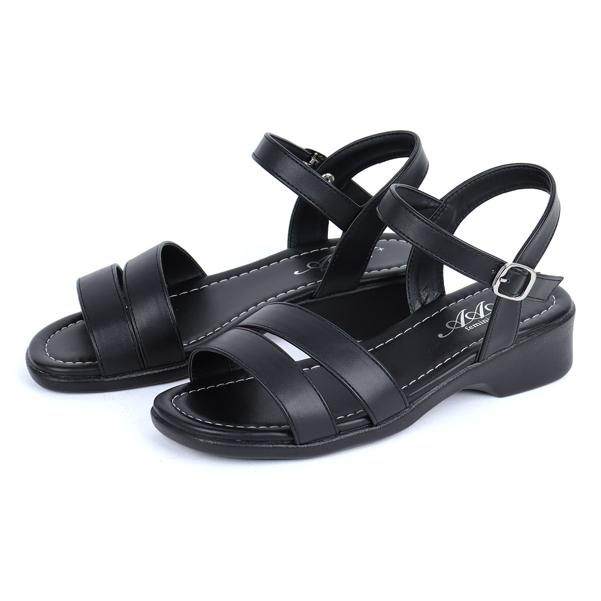 AAA+（サンエープラス） サンダル レディース オフィス 黒 ストラップ