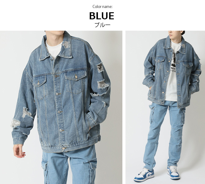カバーオール メンズ クラッシュダメージ加工 デニム ジャケット