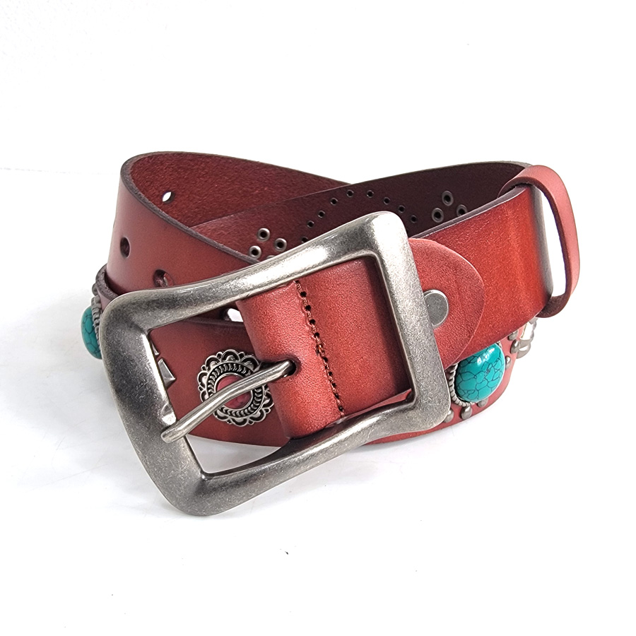 レザーベルト 本革 インディアンコンチョ スタッズベルト メンズ