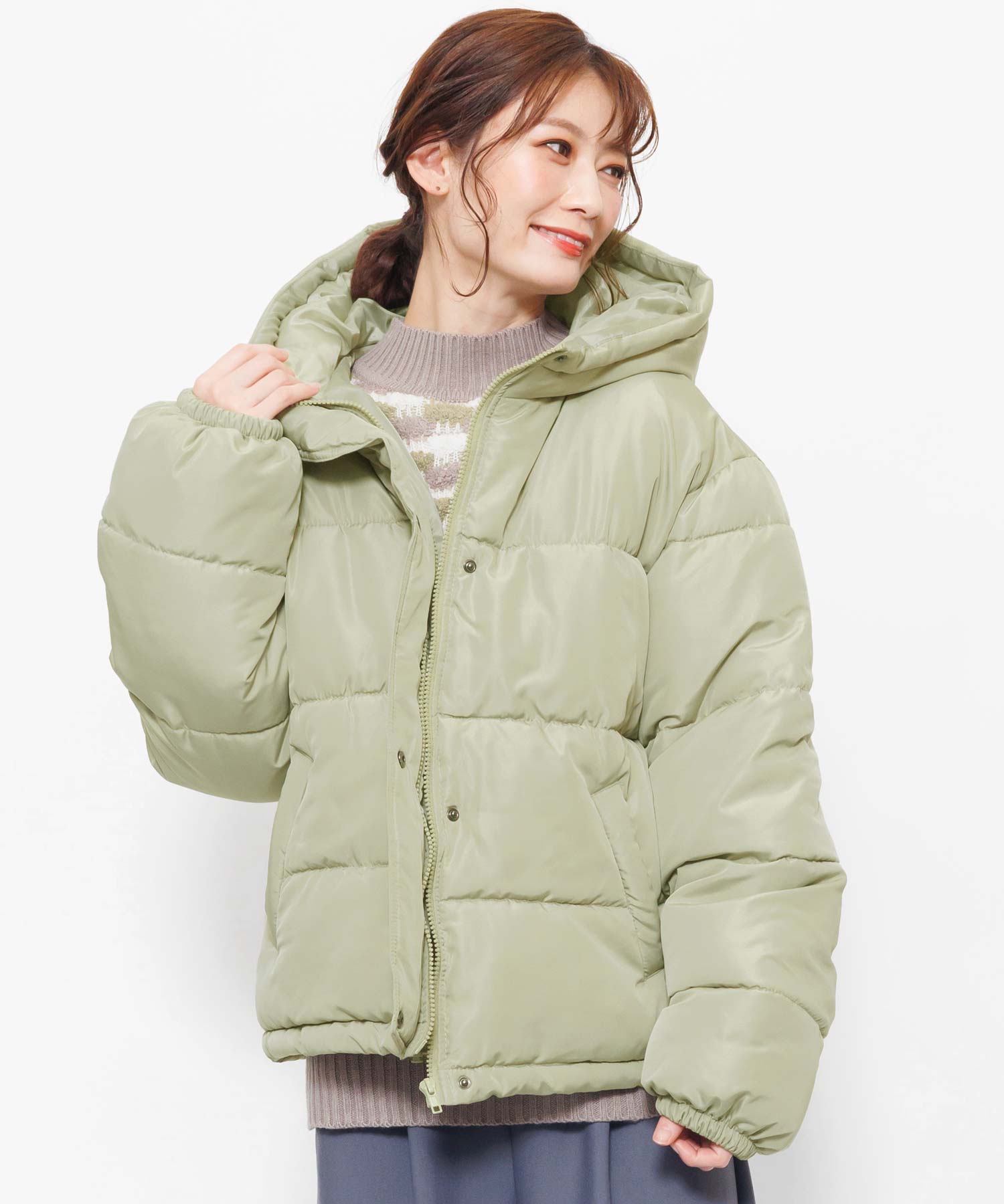 レディース ボリュームフェイクアウター ダウンジャケット : mili an