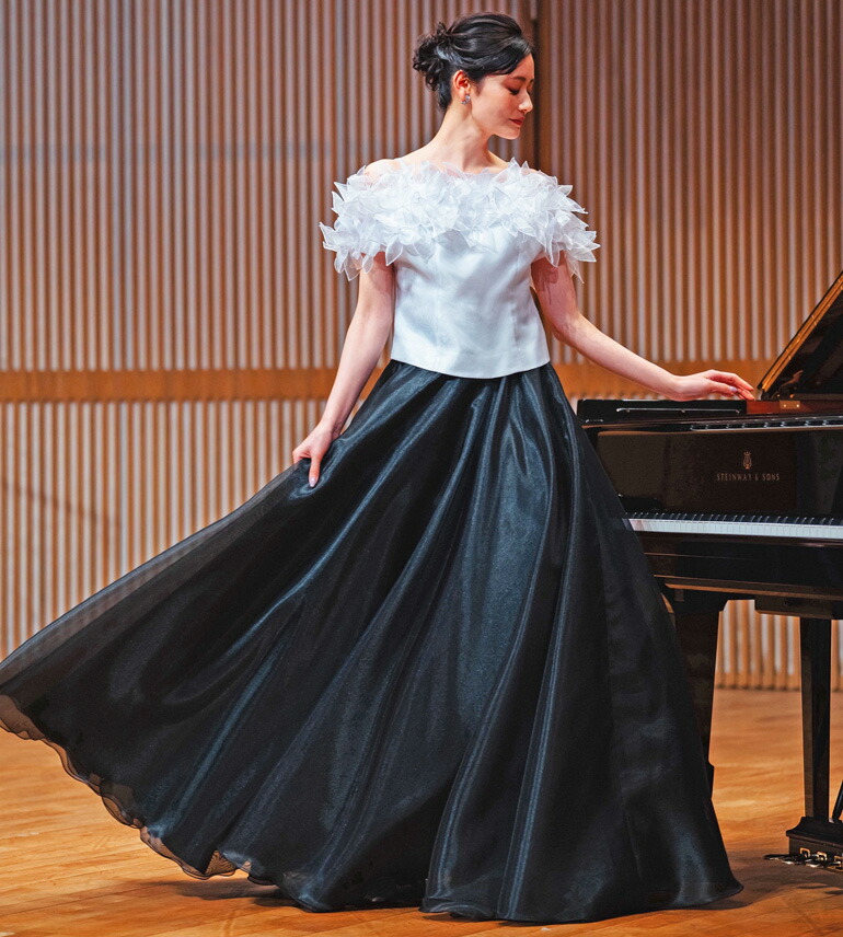 ロングスカート 演奏会 コーラス 黒 オーガンジー フレア スカート