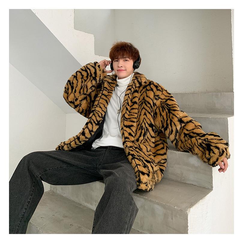 フェイクファージャケット メンズ ゼブラ柄 シマウマ柄 ファーコート