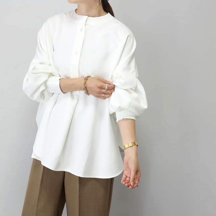 Aletta vita ブラウス 後ボタン 2way スタンドネック ボリューム袖