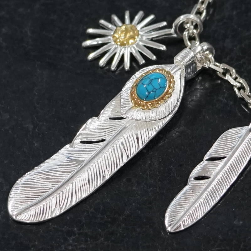 胸元を飾るターコイズフェザーネックレス メンズネックレス ネックレス