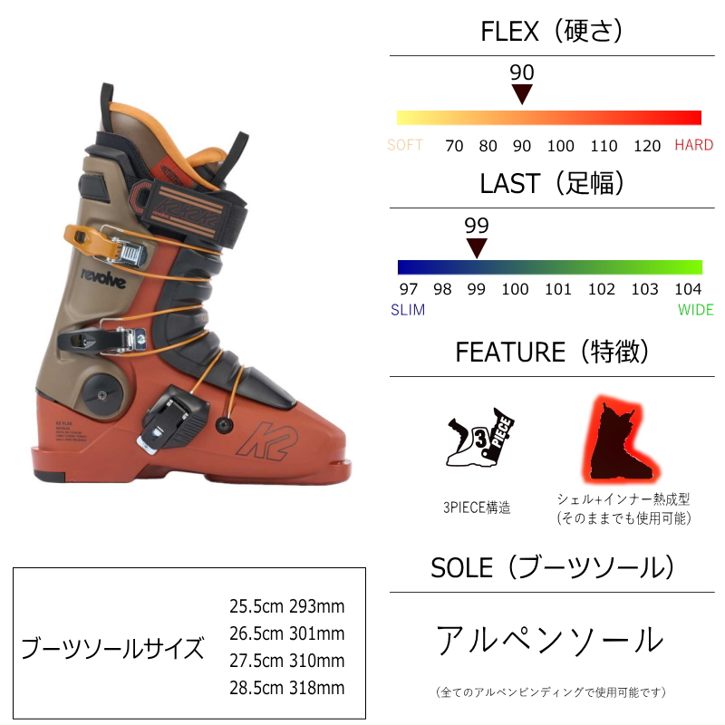 23-24 K2 REVOLVE [27.5cm足幅99mm幅] ケーツー メンズ スキーブーツ 3