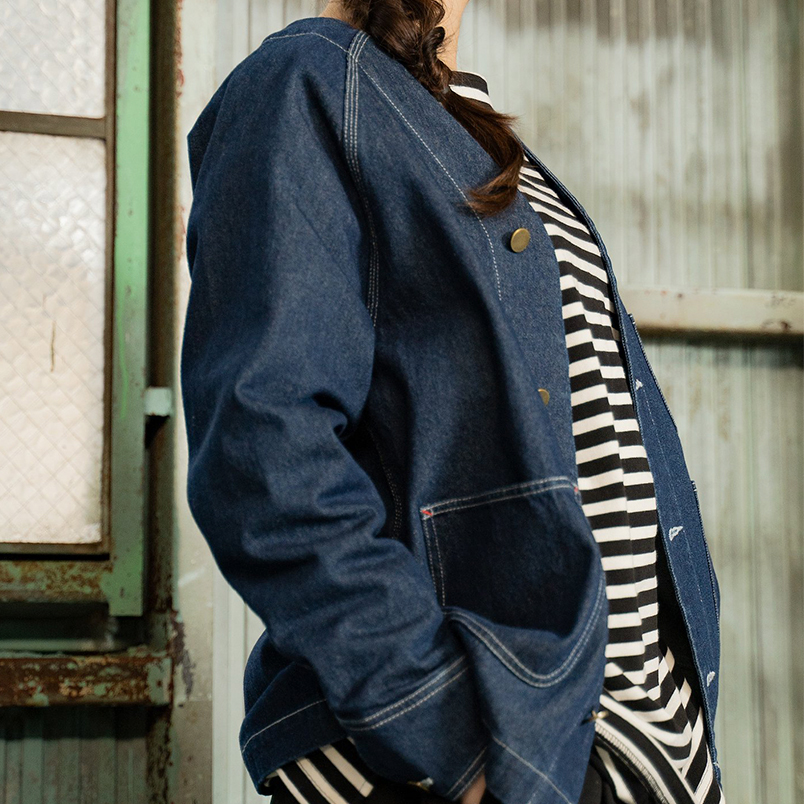 カバーオール ノーカラー メンズ デニム アウター ジャケット