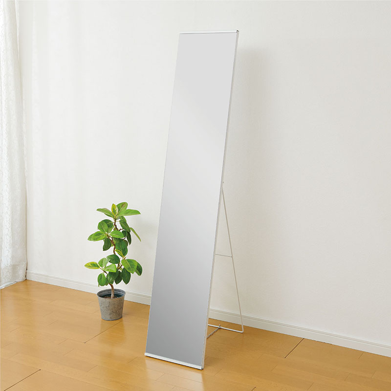 爆買 ノンフレーム スタンドミラー 1個 ホワイト 自立型 飛散防止加工