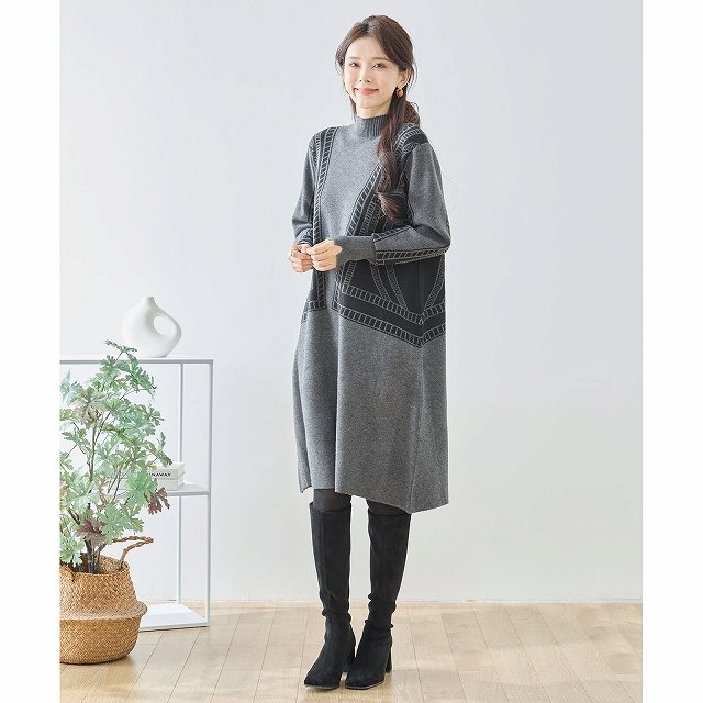 TRUBE ワンピース 長袖 ニットワンピース 大人可愛い 膝丈チュニック