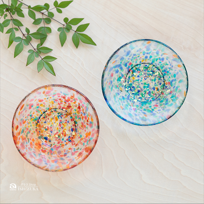 津軽びいどろ ガラスプレート 豆皿ギフト ペアセット MATSURI金彩 日本