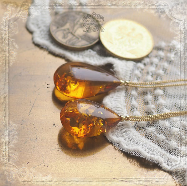 天然琥珀オレンジゴールドアンバーペンダント 送料無料 チェーン