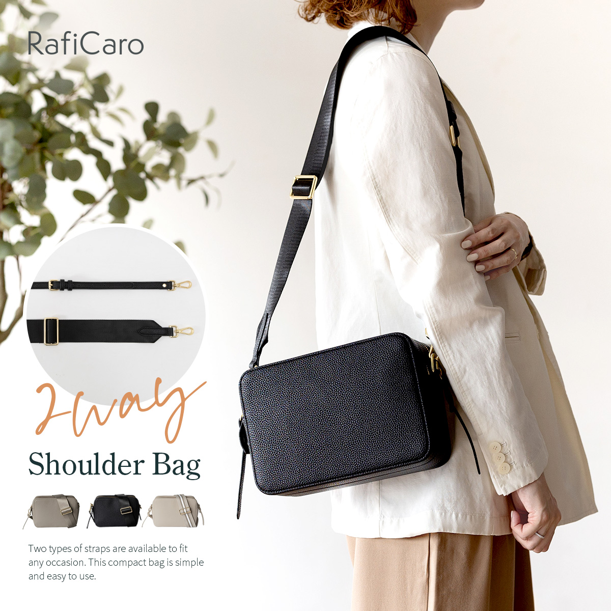 RafiCaro（ラフィカロ） ショルダーバッグ 2way ストラップ2タイプ付き