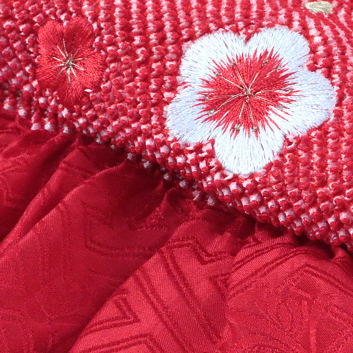 総絞り帯揚げ 振袖用 -2M- 正絹 鹿の子絞り 四つ巻き 刺繍入り 絹100