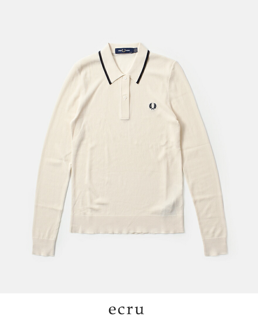 フレッドペリー リブ編みポロニット半袖 クリーム色 FRED PERRY