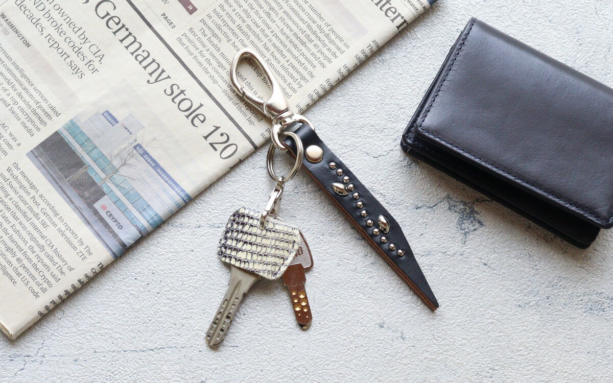 スタッズ手打ちキーリング トカゲ ZOO ズー メンズ 鍵 zk-032-10-bk