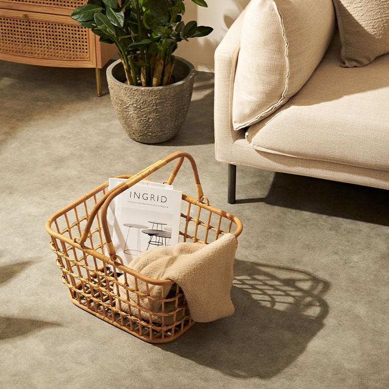 バスケット かご Lサイズ ラタン 籐 ハンドル 付 約 幅 45cm 収納 衣類