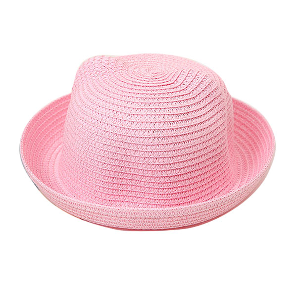 ネコ耳 麦わら帽子 キッズハット ストローハット 猫耳 帽子 ボーラー