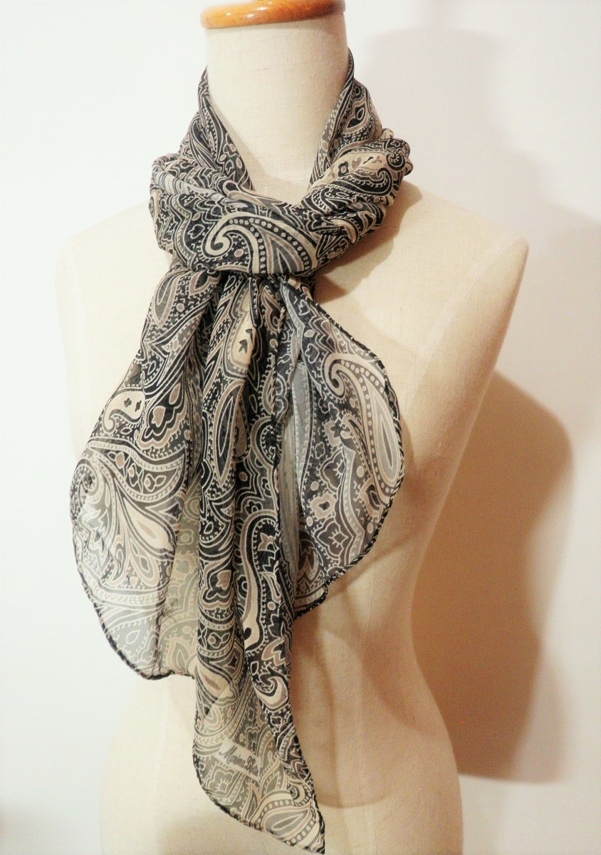 イタリア製 シルク100％ ストール スカーフ ペイズリー プリント