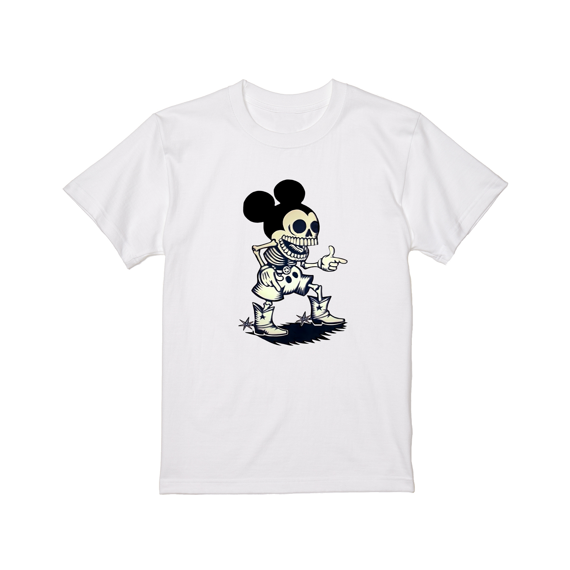 マウス ガイコツ ドクロ スカル ネズミ Tシャツ 半袖 白 黒 ギャグ