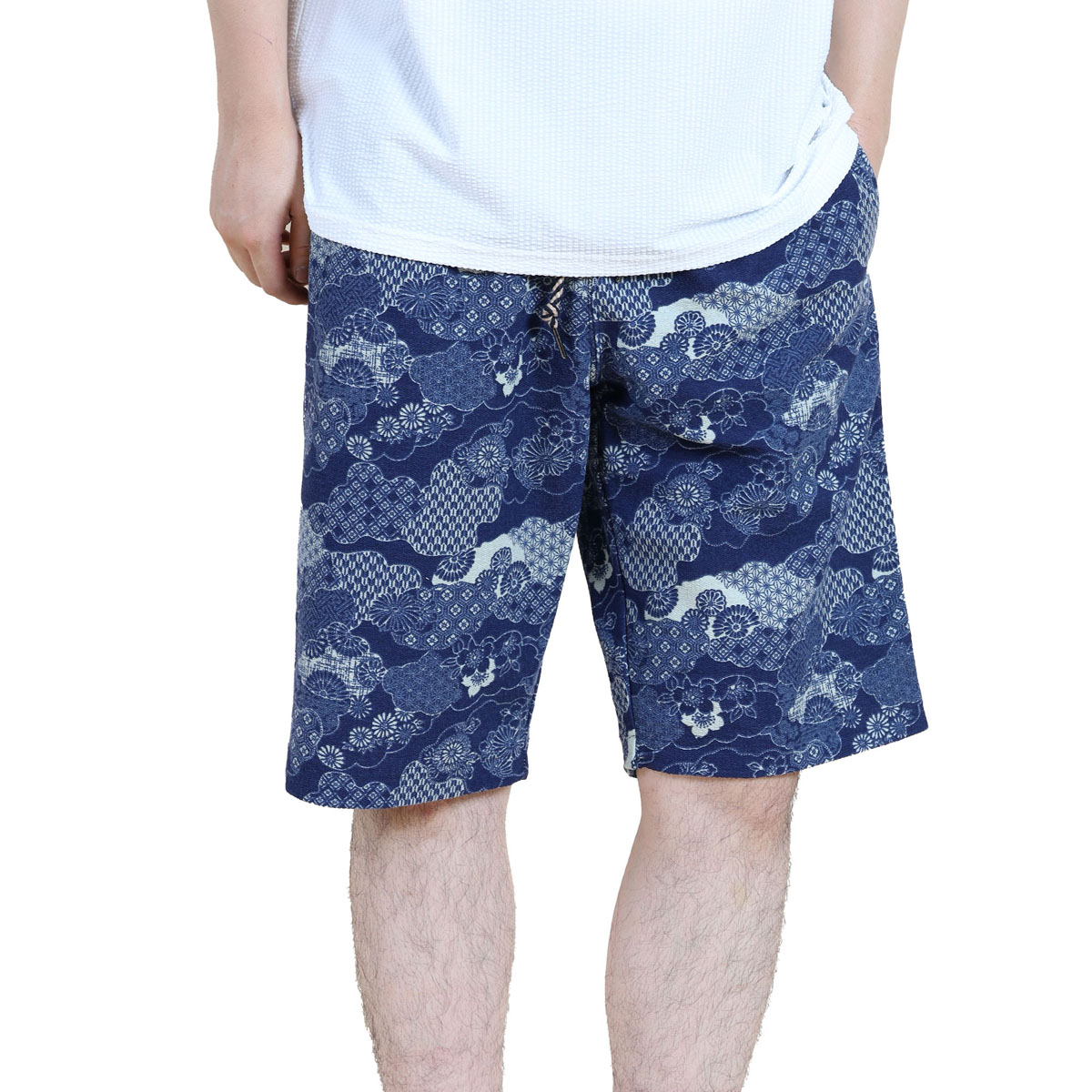 ハーフパンツ メンズ 膝下 ショートパンツ プリント 短パン パイル