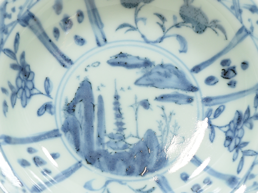 景徳鎮古窯 染付山水図 青花芙蓉手皿 現品お届け こだわりの