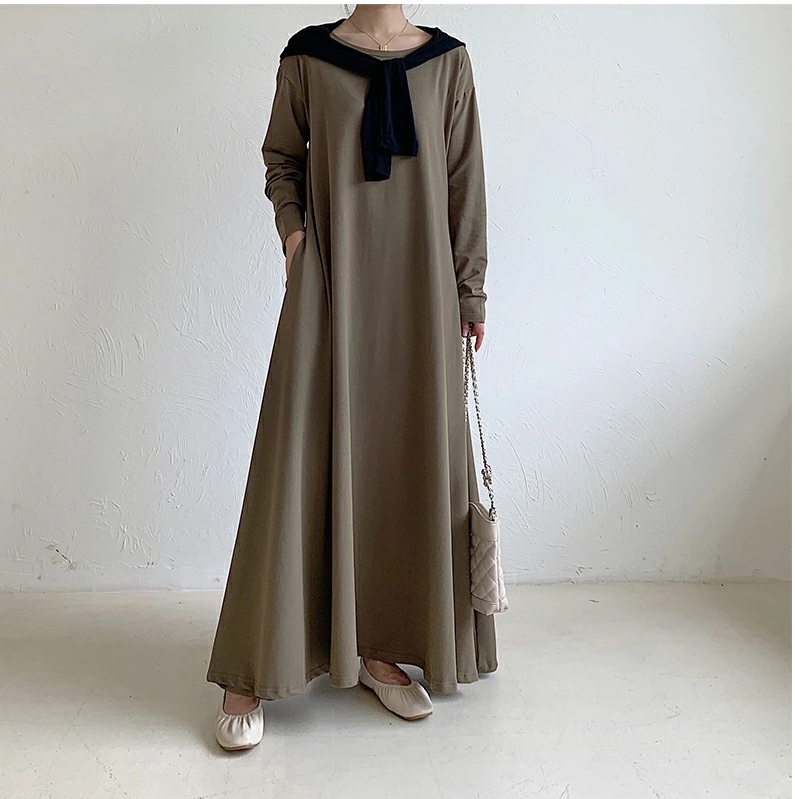 ワンピース マキシワンピース 長袖 ロングワンピ Uネック マキシ丈