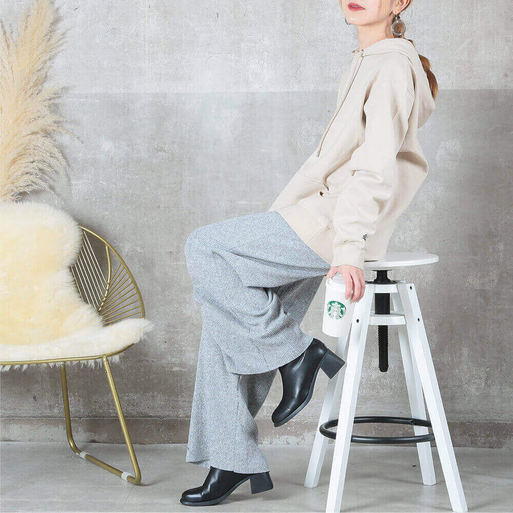 リブニット フレア パンツ 大きいサイズ レディース ニットパンツ