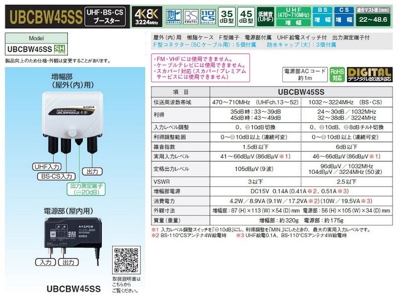 マスプロ（MASPRO） マスプロ電工 UBCBW45SS UHF・BS・CSブースター