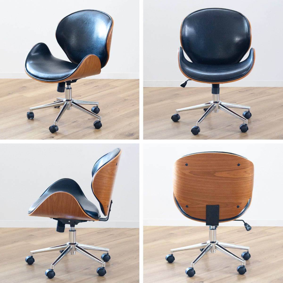 オフィスチェア 座面高42.5〜50.5cm 回転 昇降式 レザー調 ミッド