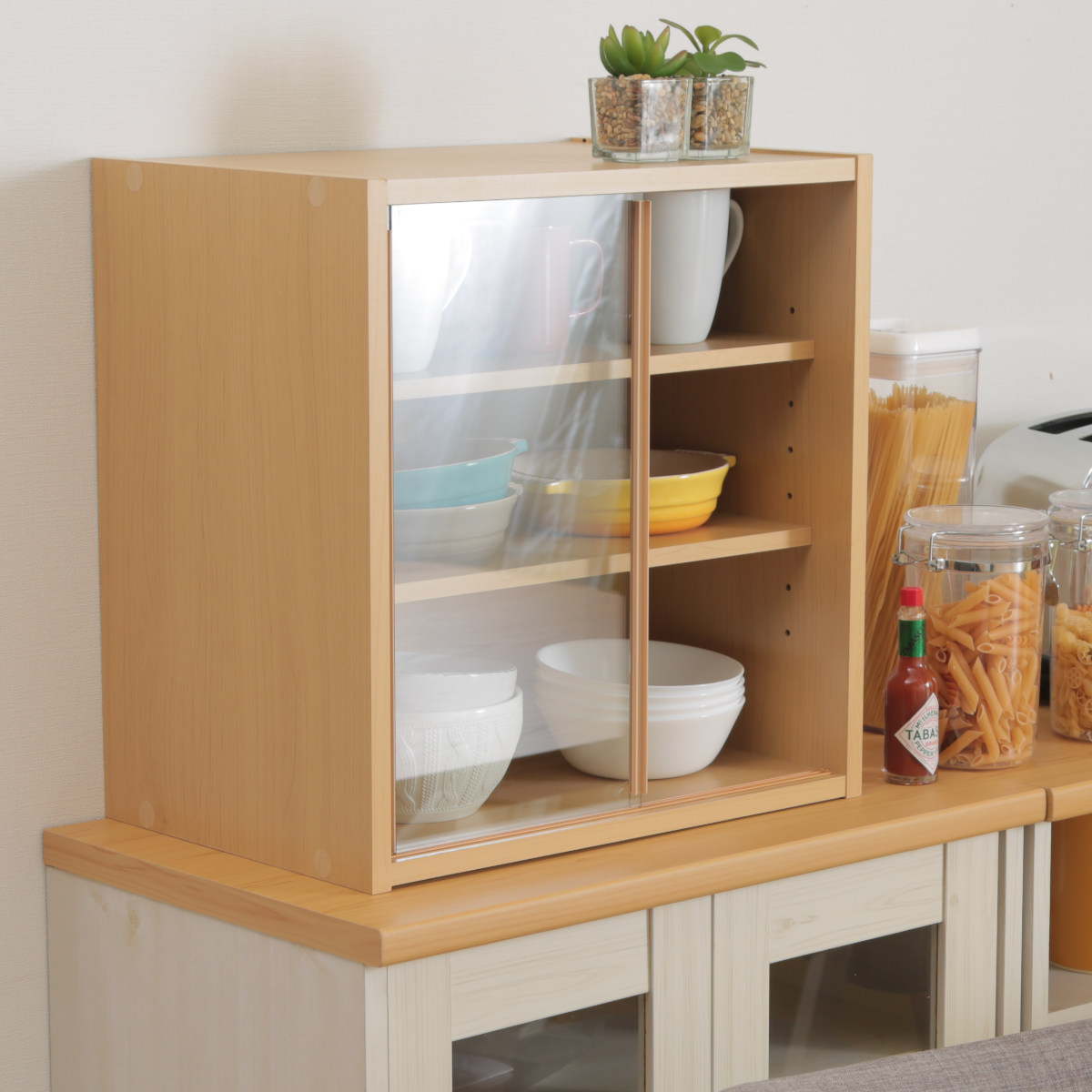 不二貿易（Fuji Boeki） ミニ食器棚 幅43cm 3段 カップボード ガラス