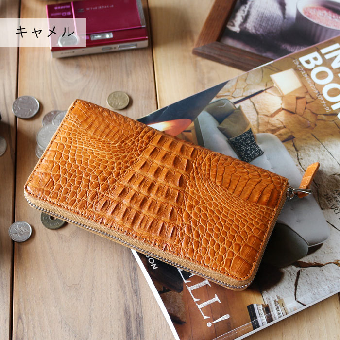 クロコ カイマン 背〜尾タイプ 本革 長財布 財布 ラウンド ファスナー