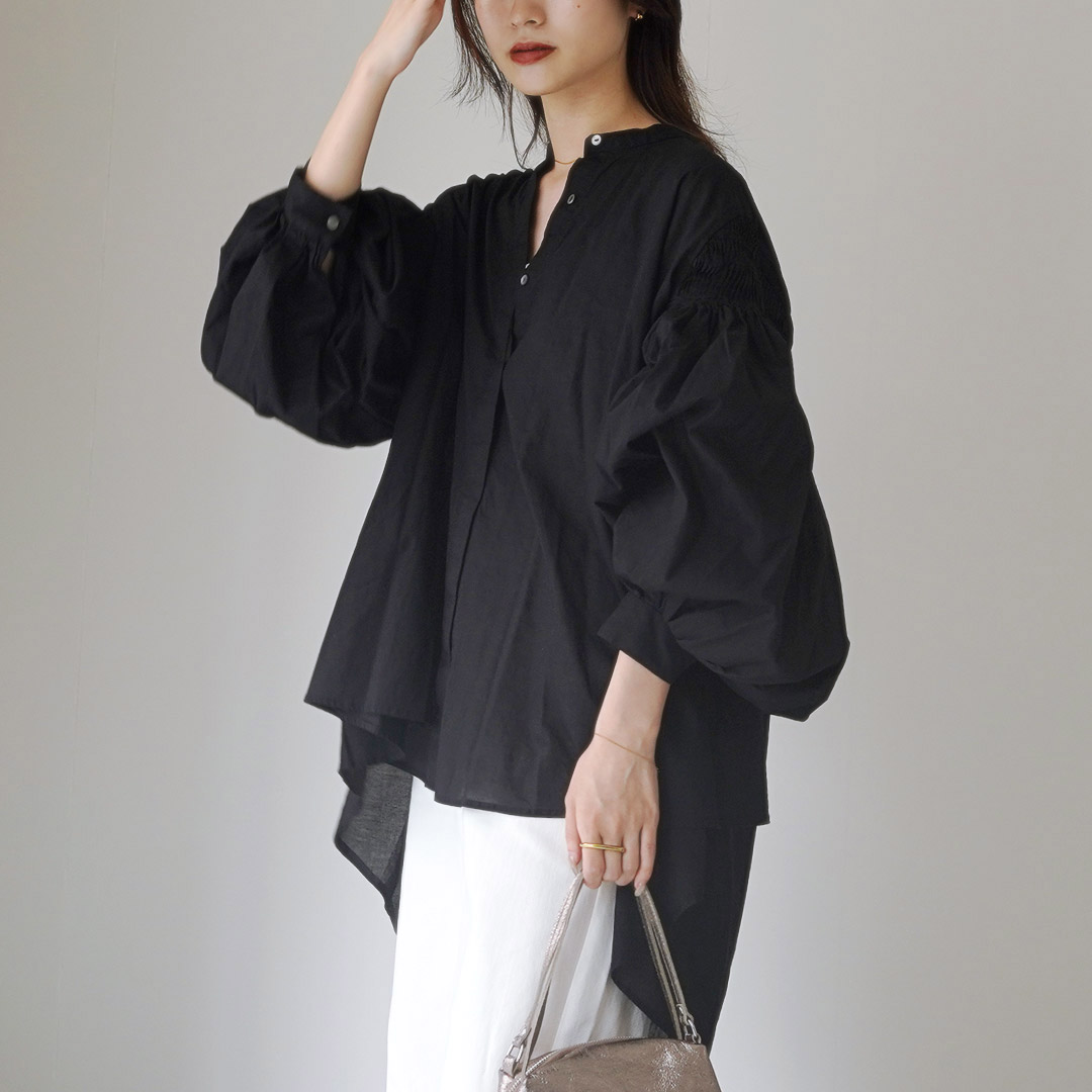 mizuiroind（ミズイロインド） ピンタック パフスリーブ シャツ