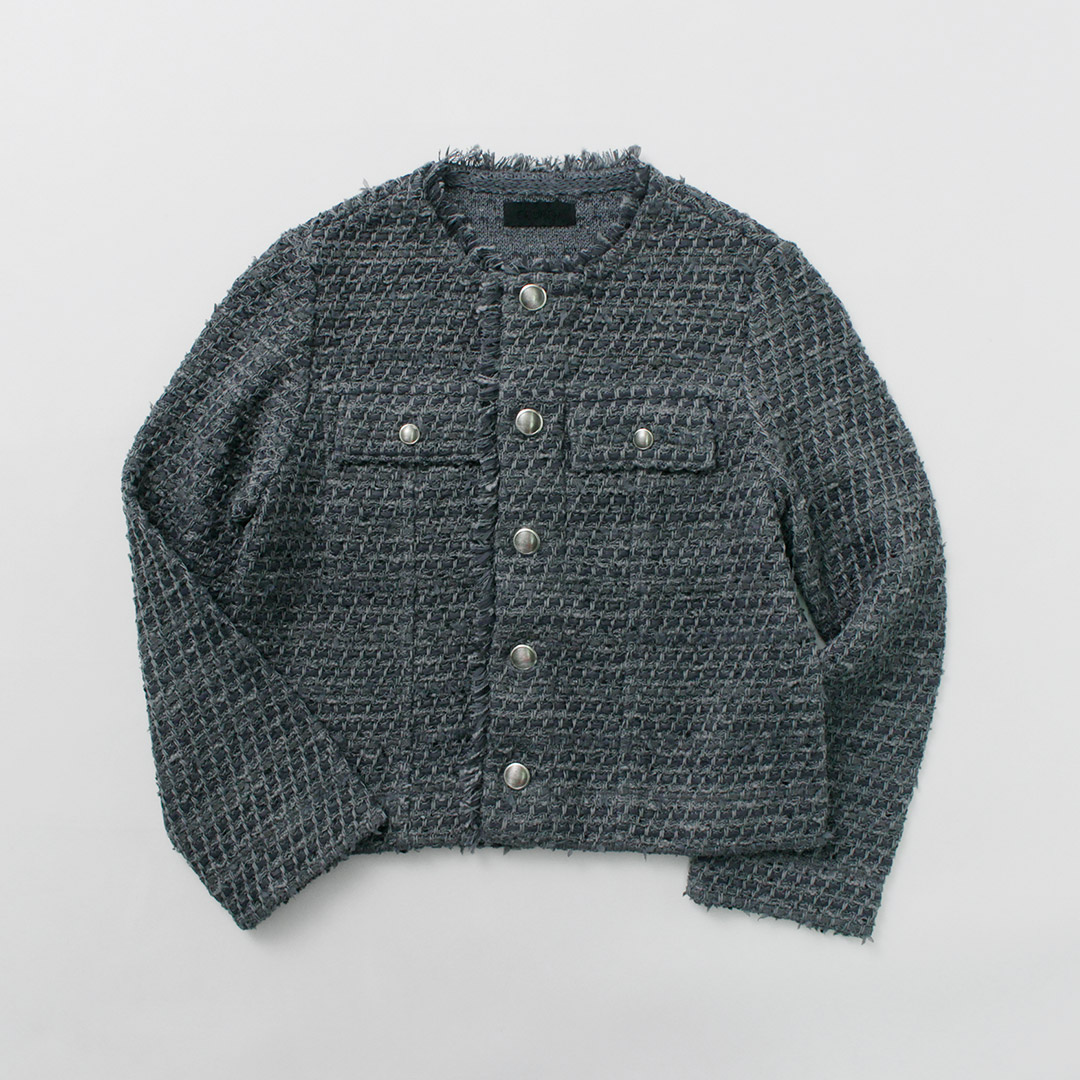 Coohem（コーヘン） ノーカラー ニットツイードジャケット