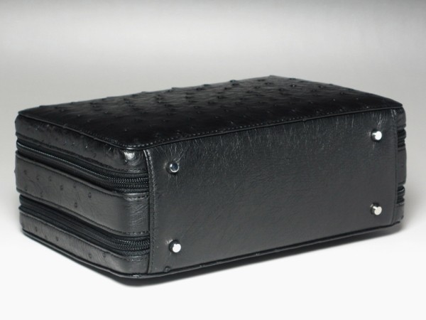 本革 オーストリッチ セカンドバッグ ミニトランク型 ブラック ハード