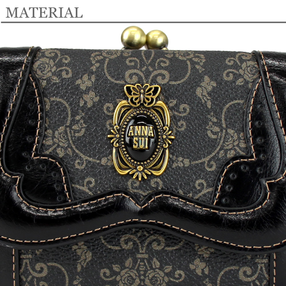 アナスイ 財布 二つ折り ANNA SUI がま口 二つ折り財布 レザー 本革