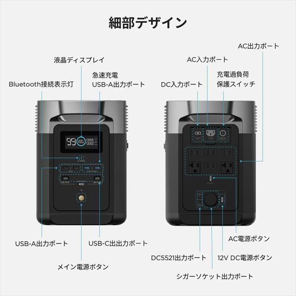 ECOFLOW ポータブル電源 DELTA2 デルタ2 1024WhZMR330-JP 充電