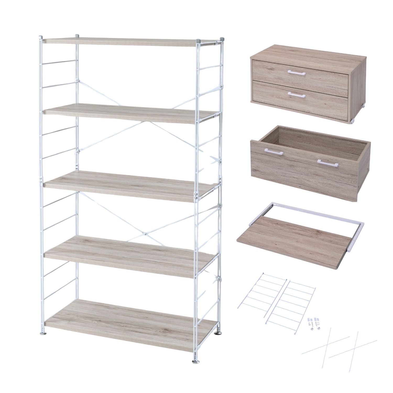 山善（YAMAZEN） ラック キッチンラック 木製棚板 5段 セット 幅85.5