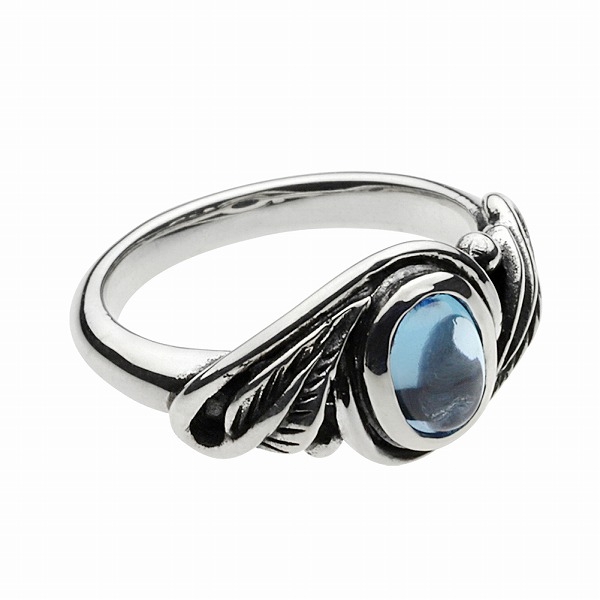 ブルートパーズ シルバーリング 指輪 レディース リーフ 葉 青 石