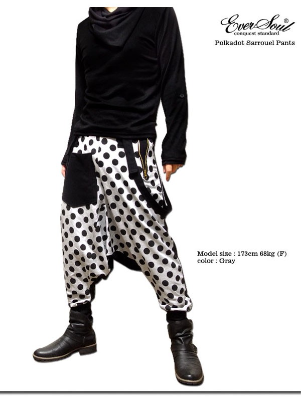 EVERSOUl サルエルパンツ メンズ 水玉 ドット柄 サスペンダー サルエル